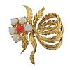 1960s 18K Gold Coral Opal Brooch Pin