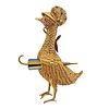 French 1960s 18k Gold Sapphire Ruby Goose Brooch Pin 