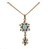 Antique 14k Gold Diamond Opal Pendant Necklace 