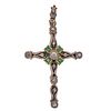 Continental 18k Gold Silver Emerald Diamond Cross Pendant