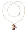 Ferragamo 18k Gold Lapis Chrysoprase Jasper Coral Shoe Pendant Necklace 