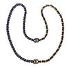 Chanel Black Blue Leather Interlocked Necklace Set