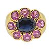 18K Gold Blue Pink Sapphire Cocktail Ring
