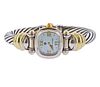 David Yurman 14k Gold Silver MOP Cable Bracelet Watch 