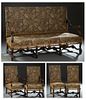 French Louis XIII Style Carved Oak Five Piece Parlor Suite, early 20th c., consisting of two fauteuils, two side chairs and a settee, with canted rect