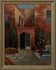 Paul Stotts (1872-1944, Tennessee), "French Quarter Patio," 1939, oil on board, signed and dated lower right, presented in a gilt frame, H.- 23 5/8 in