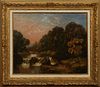 Attributed to Reverend Robert Woodley Brown (19th c., British), "Rural Landscape with Waterfalls," oil on canvas, presented in a gilt and gesso frame,