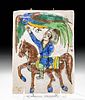 19th C. Persian Qajar Polychrome Tile w/ Horse & Rider