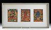 Framed Trio of 19th C. Tibetan Miniature Thangkas