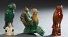 Three Pieces of Chinese Glazed Earthenware, 20th c., consisting of a green parrot, a brown parrot, and an end roof ridge tile of a sage on a rooster, 