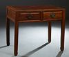 Chinese Carved Elm Writing Table, 19th c., the rectangular top over two frieze drawer, on square legs, H.- 32 1/2 in., W.- 39 in., D.- 26 in.