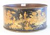 Tole Gilt Decorated Cachepot, having chinoiserie decorated gilt landscape scene, with copper liner, height 6 inches, diameter 12 3/4 inches.
