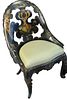 Black Lacquered Chair with rounded back, painted flower design, height 36 inches.