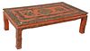 Asian style coffee table in red lacquer and mother of pearl inlay, height 12 inches, length 39-1/2 inches