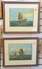 Pair of Chinese Trade Paintings, oil on board, of Chinese junk or ship at sea, 7 1/2" x 9 3/4".