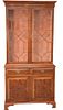 Two-Part Cabinet, with glass shelves, burlwood, height 82 inches, width 39 inches.
