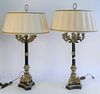 Pair of Large Bronze Candelabras, 5 arm on tall support with triangular base, made into a table lamp, overall 39 inches.