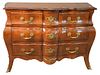 Louis XV Style Inlaid Commode, 3 drawers over 2 drawers, late 20th Century, height 36 inches, width 50 inches.