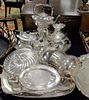 Group of Silver Plate, to include serving trays, tea set, pitchers, etc.