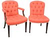 Set of Eight Mahogany Upholstered Dining Chairs, 2 arm, 6 side, height 36 inches.