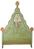 Carved and Painted Headboard, with painted oval mirror, height 96 inches, width 65 inches.