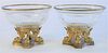 Pair Crystal and Gilt Bronze Oval Dishes, on gilt bronze dolphin bases, height 4 1/2 inches, top 4 1/4" x 5 7/8".