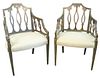 Pair George IV Paint Decorated Arm Chairs, with newly upholstered seats, England, c. 1800, height 35 inches.