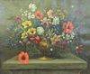 Dutch School Large Still Life, early 20th Century, with red and yellow flowers, oil on canvas, signed indistinctly lower right, 25" x 30 1/2".