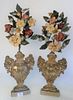 Pair of Baroque Mantle Garnitures, having embossed tin urn with metal painted flowers, height 24 inches.