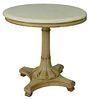 Onyx Top Round Table, on carved, green and gold decorated pedestal base, height 25 inches, diameter 27 inches. Provenance: The Estate of Alina Roisen,