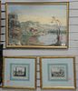 Ten Piece Group of Framed Scenes, to include a large gouache of figure in an Italian village, 16 1/2" x 23"; along with four hand colored engravings o