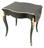 French style center table painted black with figural bronze mounts, height 28 inches, top 28" x 28".