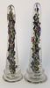Pair Venetian Glass Obelisks, with multi colored vortex, height 13 1/2 inches.