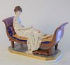 Chelsea Porcelain Recamier Figure, and reclining woman marked with gold anchor, height 7 inches, length 9 inches.