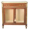 Louis XVI Cabinet, with brass trimmed marble top, over drawer, over two grill work drawers, set on turned legs, 18th Century, height 40 1/2 inches, wi