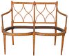 Edwardian Double Chair Back Settee, with paint decoration, 19th Century, (no seat), height 36 inches, width 44 inches.