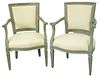 Set of Four Continental Style Armchairs, in green paint, height 35 inches.