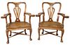 Pair of George II style Walnut armchairs on Cabriole legs ending in pad feet, height 37 inches, width 31 inches. Provenance: Christies, South Kensingt