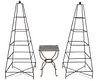 Three piece group to include two Obelisk form etagere with glass shelves along with a slate top table, height 69 inches, width 25 inches.