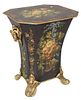 Large Tole Coal Hod, having gilt and paint decoration, scroll handles and feet, height 26 inches, top 20" x 22".
