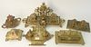 Group of Six Brass Inkwell Desk Sets, largest height 9 inches, length 21 inches.
