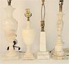 Four Table Lamps, to include 2 alabaster, along with 2 marble, tallest total height 33 inches.