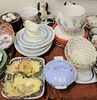 Large Grouping of Porcelain and China, to include Ironstone china; Wedgwood; cachepots; Staffordshire dogs; along with serving trays, etc.