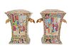A Pair of Export Rose Medallion Porcelain Cache Pots, Tulip Vases