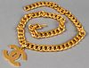 Chanel Gold-Tone Cuban Link Belt with Logo Charm