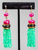 Tutti Frutti Style Ruby, Onyx & Emerald Earrings