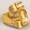 Italian 18K Yellow Gold Woven Motif Wide Ring