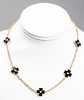 VCA Inspired 14K Gold Black Enamel Clover Necklace