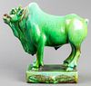 Mancioli Green Glazed Ceramic Bull Sculpture