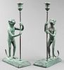 Maitland-Smith Bronze Monkey Candle Holders, Pair